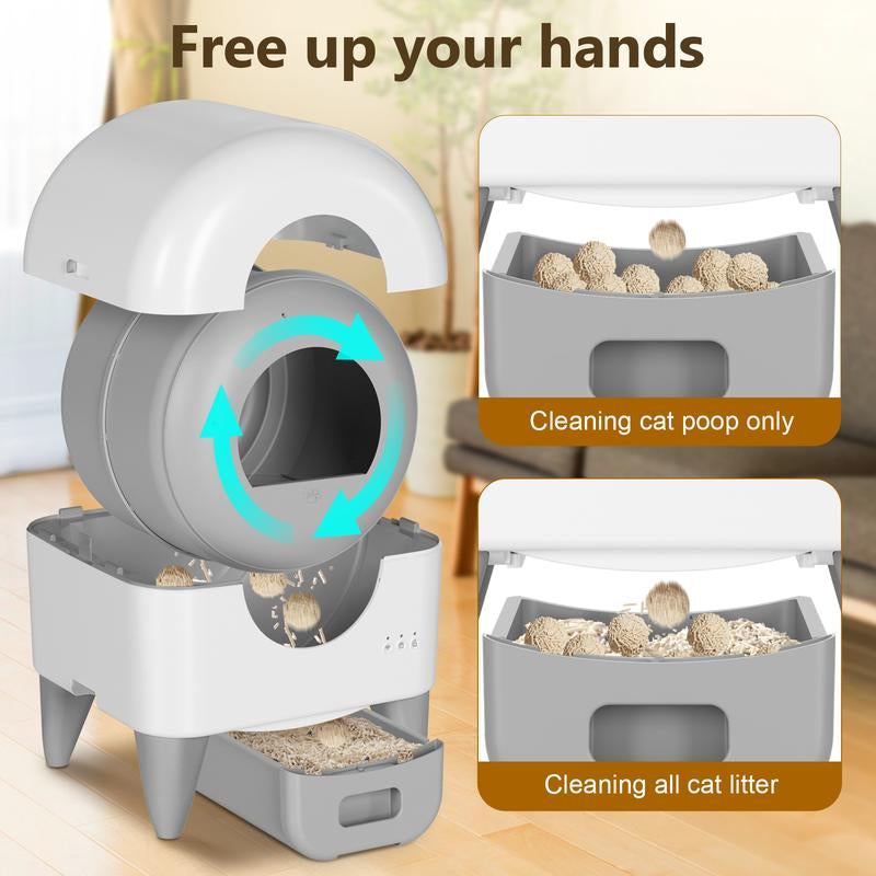 95L Automatic Self-Cleaning Cat Litter Box – App-Controlled, Safety Sensors, Removable Washable Liner, Includes 2 Rolls Garbage Bags