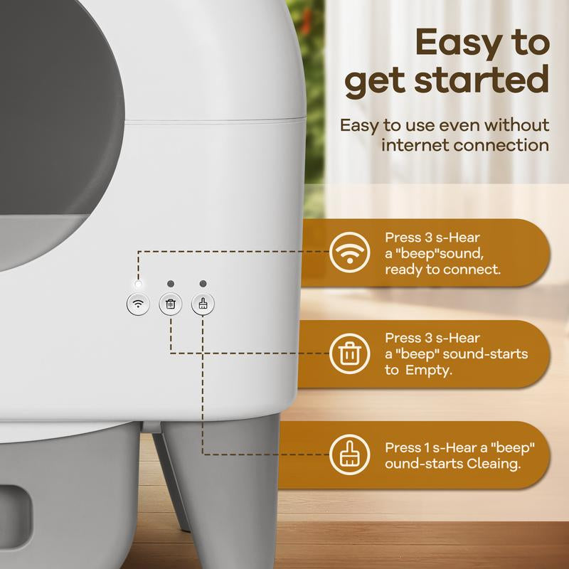 95L Automatic Self-Cleaning Cat Litter Box – App-Controlled, Safety Sensors, Removable Washable Liner, Includes 2 Rolls Garbage Bags