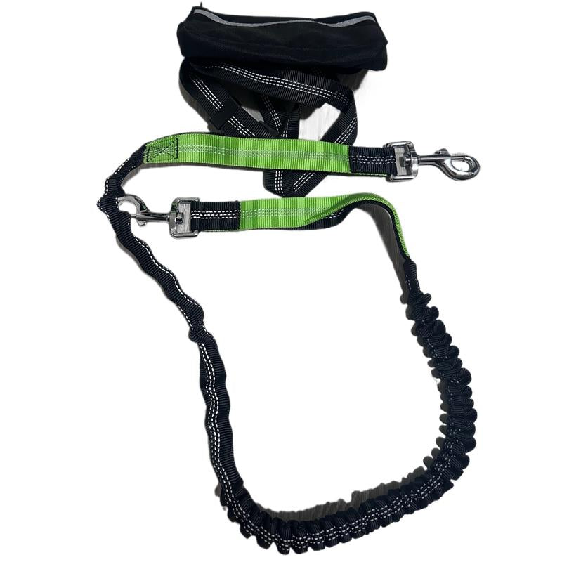 Hands-Free Dog Leash with Zipper Pouch, Dual Handles, Double Bungees