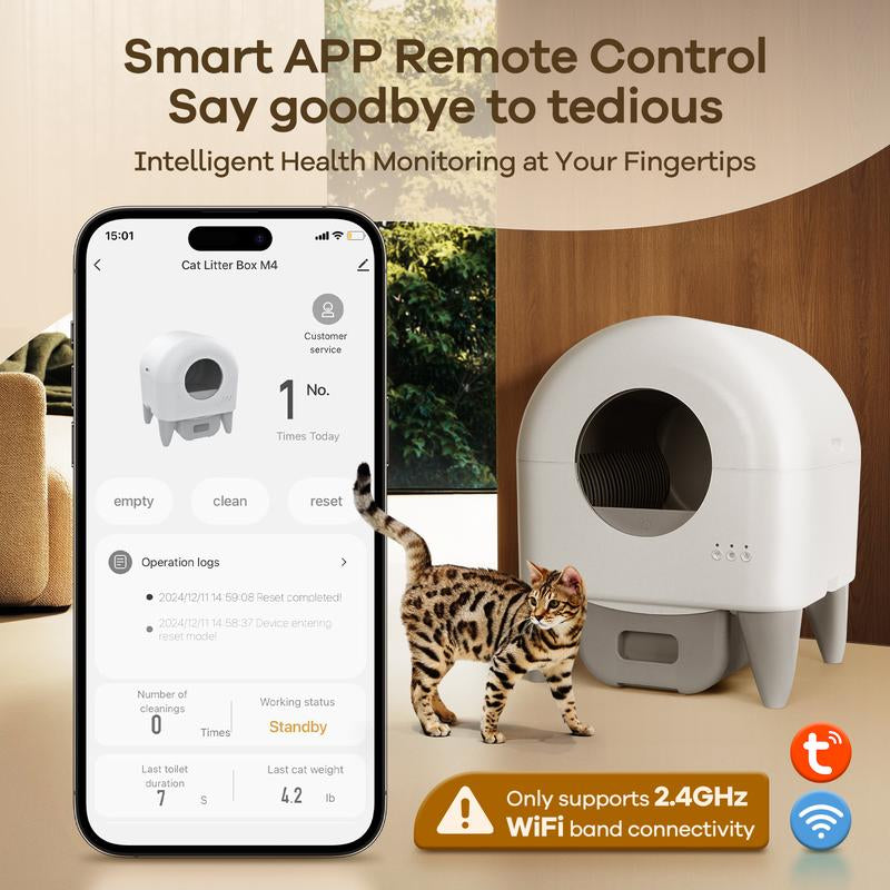 95L Automatic Self-Cleaning Cat Litter Box – App-Controlled, Safety Sensors, Removable Washable Liner, Includes 2 Rolls Garbage Bags