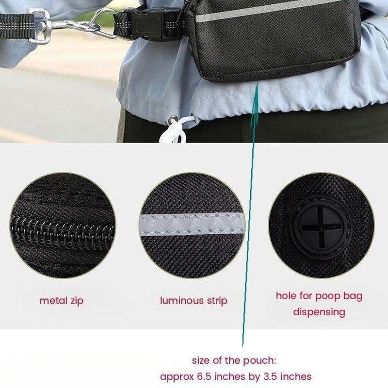 Hands-Free Dog Leash with Zipper Pouch, Dual Handles, Double Bungees