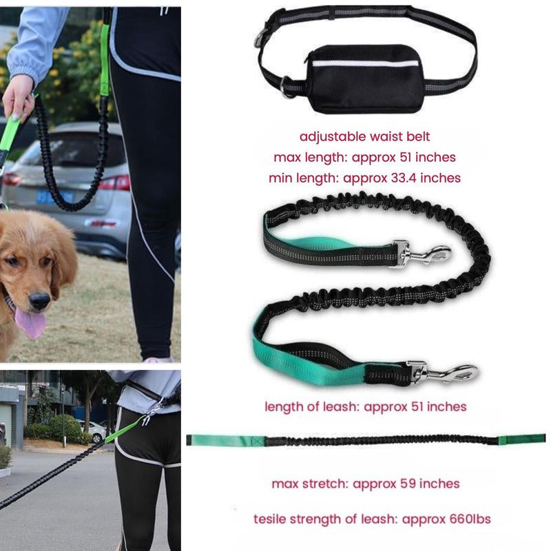 Hands-Free Dog Leash with Zipper Pouch, Dual Handles, Double Bungees